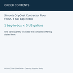 Simoniz GripCoat Contractor Floor Finish, 5 Gal Bag-in-Box — order contents information card