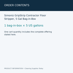 Simoniz GripStrip Contractor Floor Stripper, 5 Gal Bag-in-Box — order contents information card