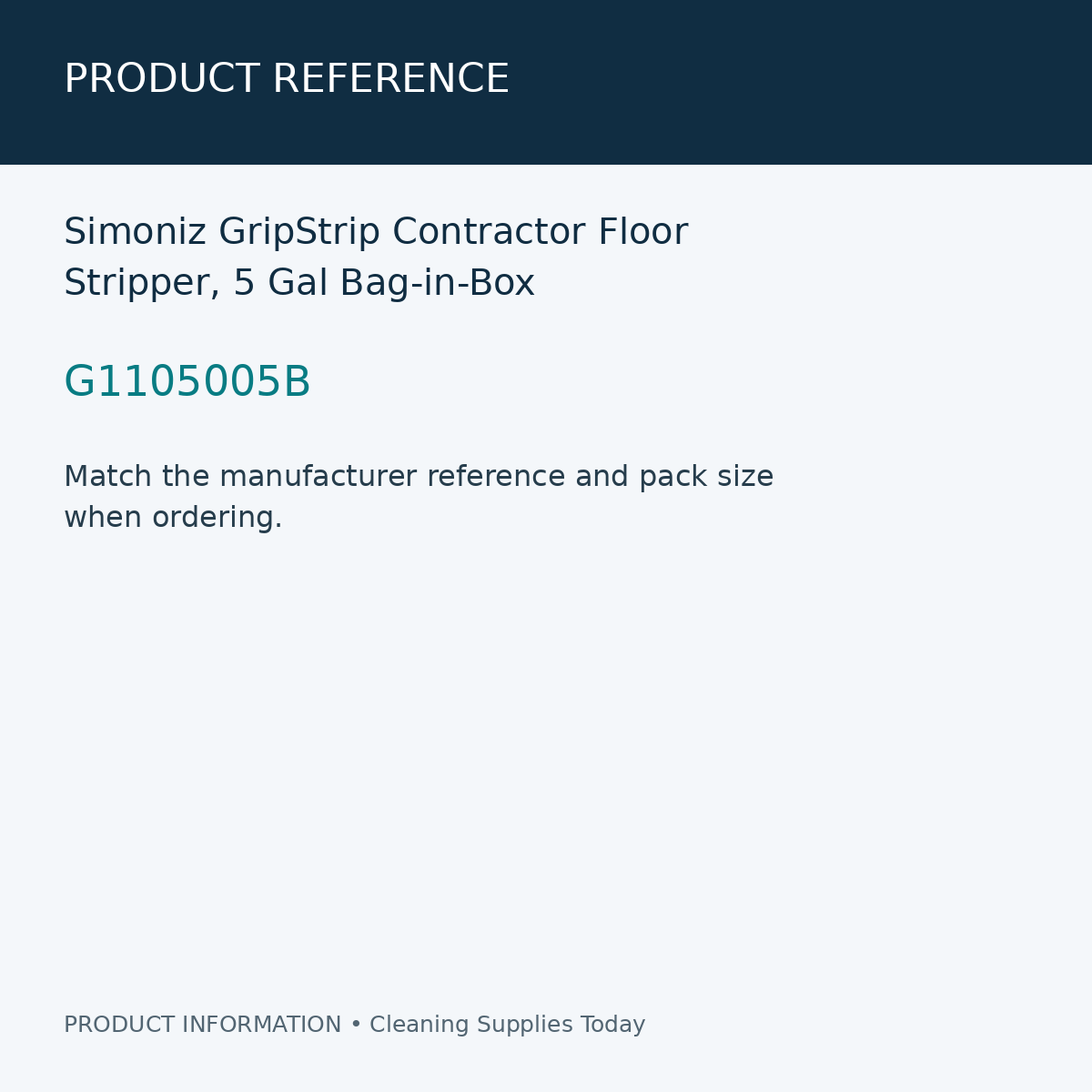 Simoniz GripStrip Contractor Floor Stripper, 5 Gal Bag-in-Box — product reference information card