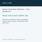 Namco Fome-Brak Defoamer, 1 Gal — Bundle of 5 — use & care information card