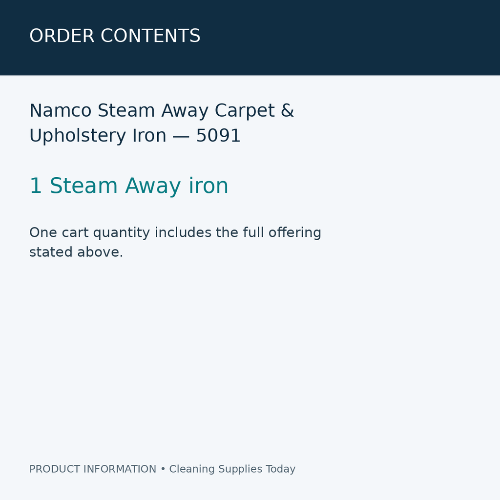 Namco Steam Away Carpet & Upholstery Iron — 5091 — order contents information card
