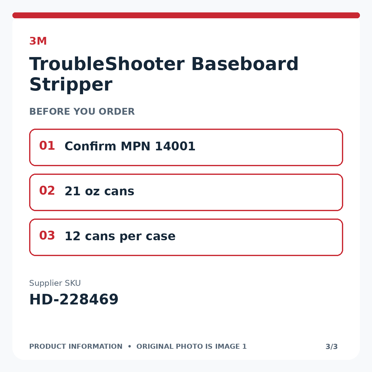 Product information graphic 3 of 3 for HD-228469: MPN and ordering checklist. Original product photo is image 1.