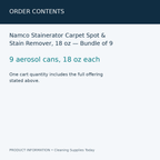 Namco Stainerator Carpet Spot & Stain Remover, 18 oz — Bundle of 9 — order contents information card