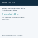Namco Stainerator Carpet Spot & Stain Remover, 18 oz — order contents information card