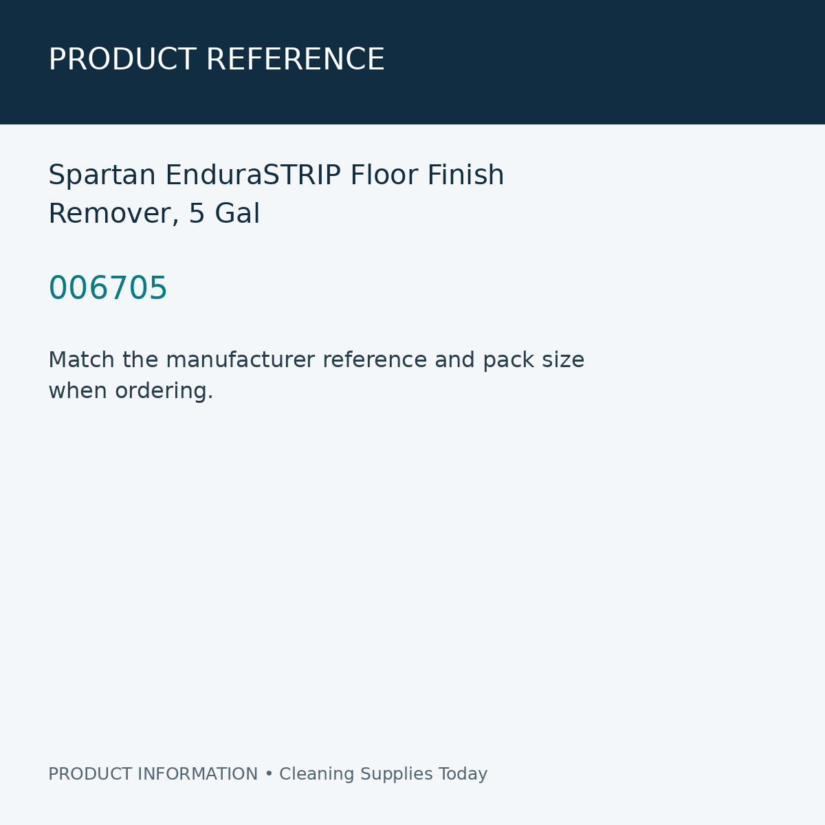 Spartan EnduraSTRIP Floor Finish Remover, 5 Gal — product reference information card