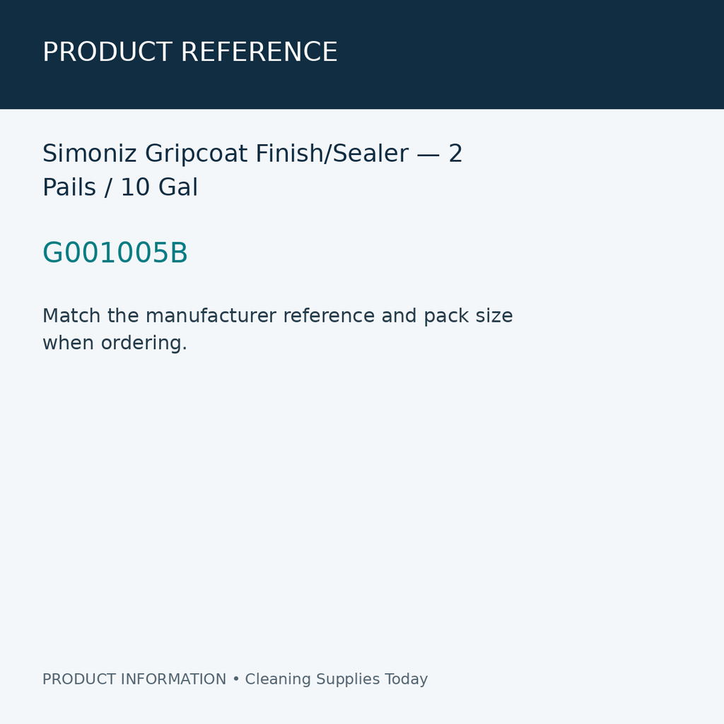 Simoniz Gripcoat Finish/Sealer — 2 Pails / 10 Gal — product reference information card