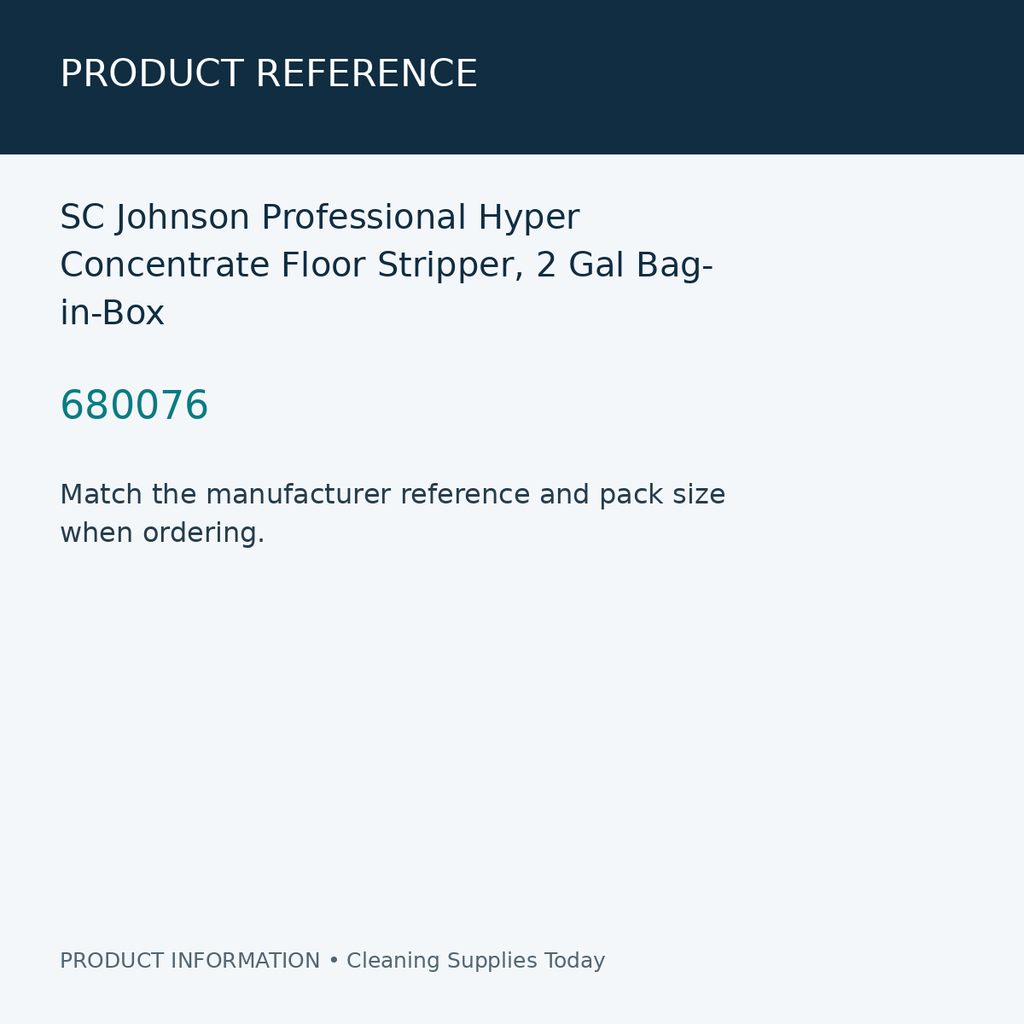 SC Johnson Professional Hyper Concentrate Floor Stripper, 2 Gal Bag-in-Box — product reference information card