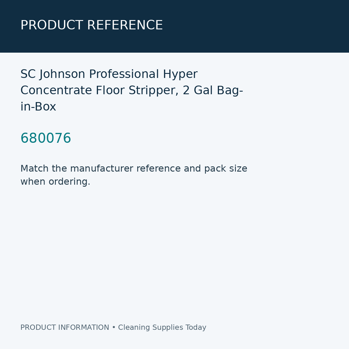 SC Johnson Professional Hyper Concentrate Floor Stripper, 2 Gal Bag-in-Box — product reference information card