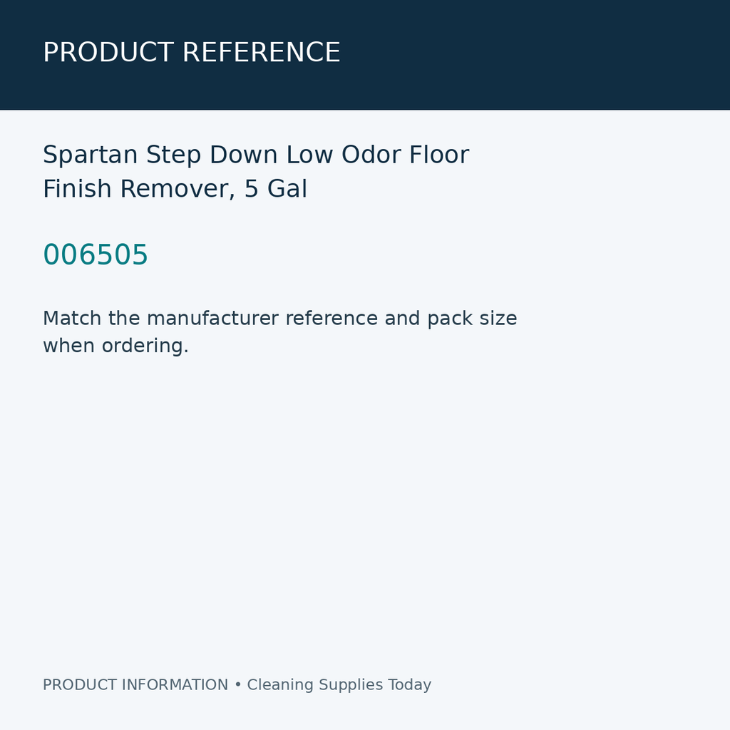 Spartan Step Down Low Odor Floor Finish Remover, 5 Gal — product reference information card