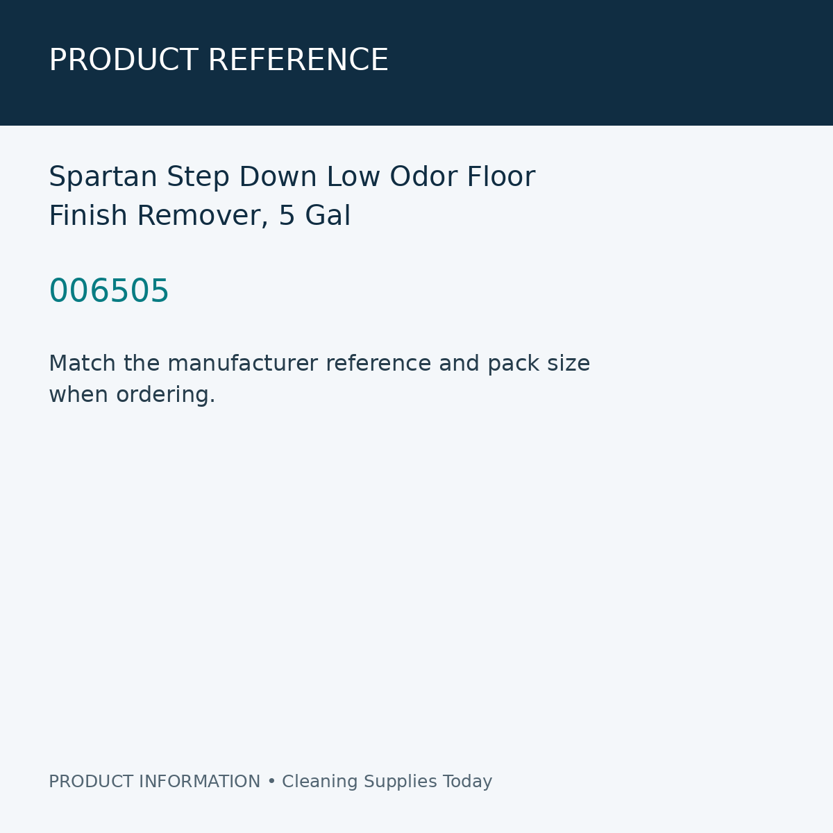 Spartan Step Down Low Odor Floor Finish Remover, 5 Gal — product reference information card