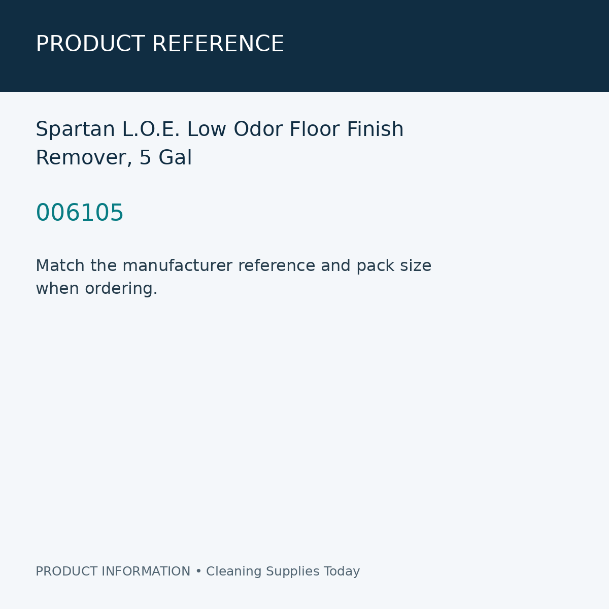 Spartan L.O.E. Low Odor Floor Finish Remover, 5 Gal — product reference information card