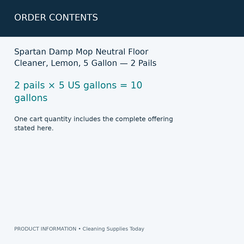 Spartan Damp Mop Neutral Floor Cleaner, Lemon, 5 Gallon — 2 Pails — order contents information card
