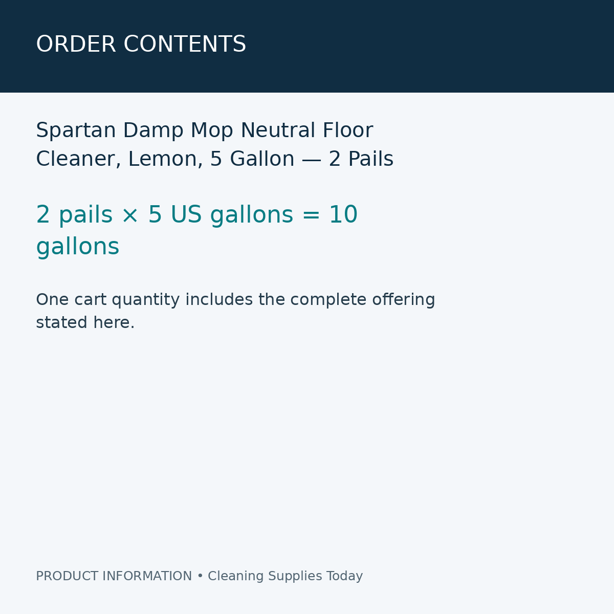 Spartan Damp Mop Neutral Floor Cleaner, Lemon, 5 Gallon — 2 Pails — order contents information card