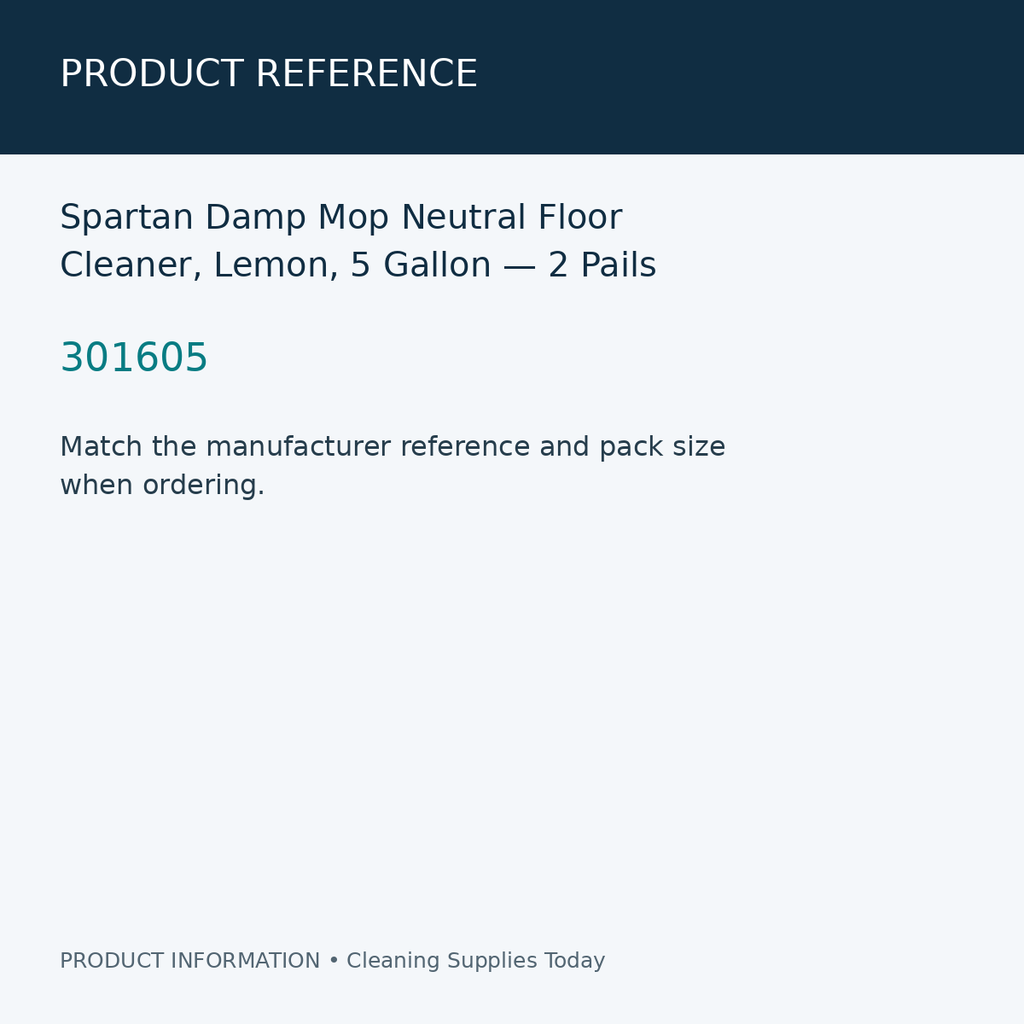 Spartan Damp Mop Neutral Floor Cleaner, Lemon, 5 Gallon — 2 Pails — product reference information card