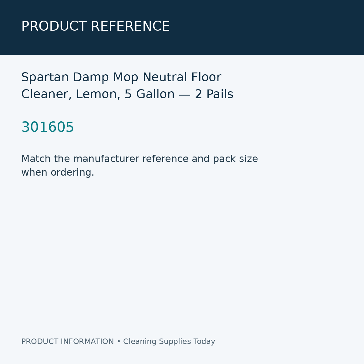 Spartan Damp Mop Neutral Floor Cleaner, Lemon, 5 Gallon — 2 Pails — product reference information card