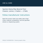 Spartan Damp Mop Neutral Floor Cleaner, Lemon, 5 Gallon — 2 Pails — use & care information card