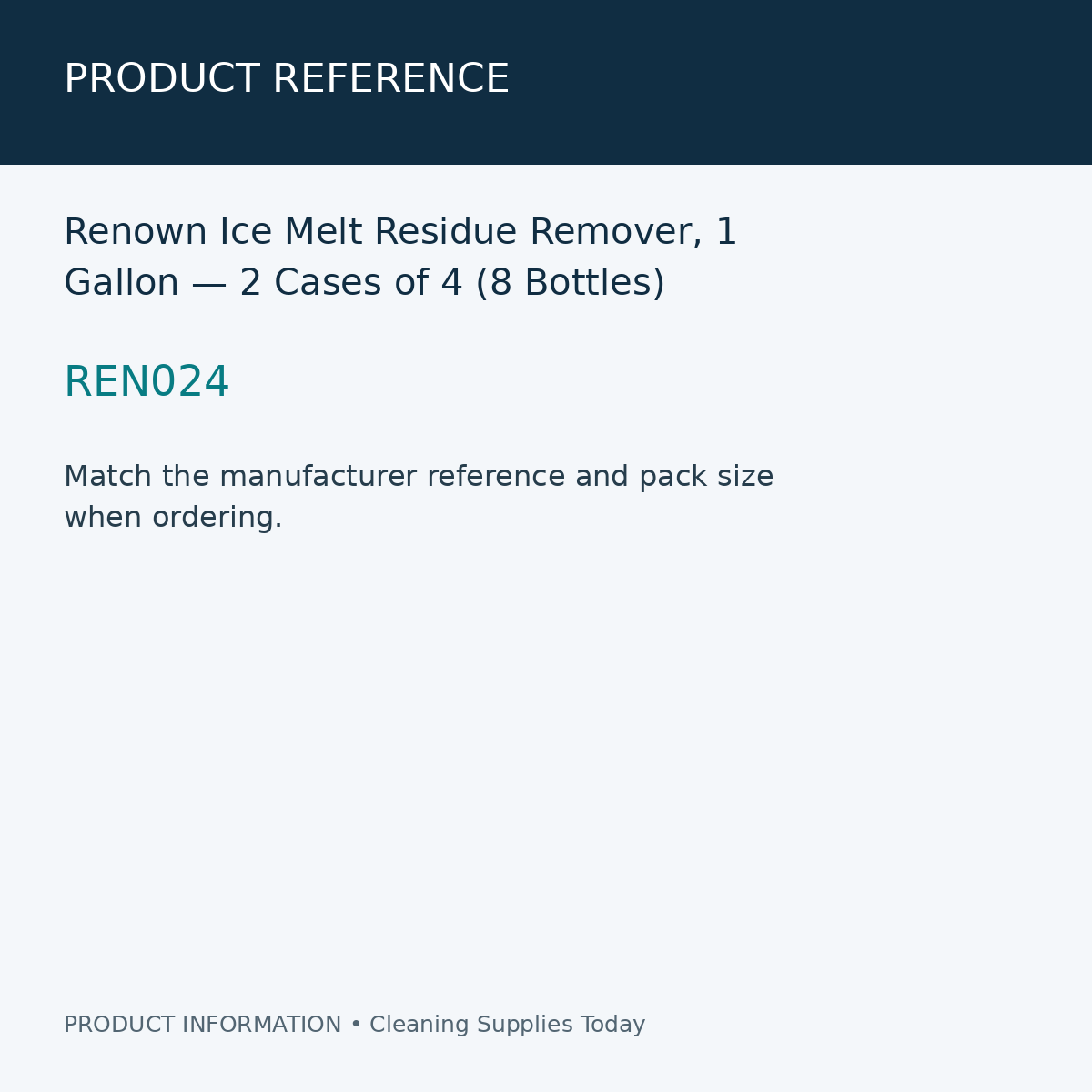 Renown Ice Melt Residue Remover, 1 Gallon — 2 Cases of 4 (8 Bottles) — product reference information card