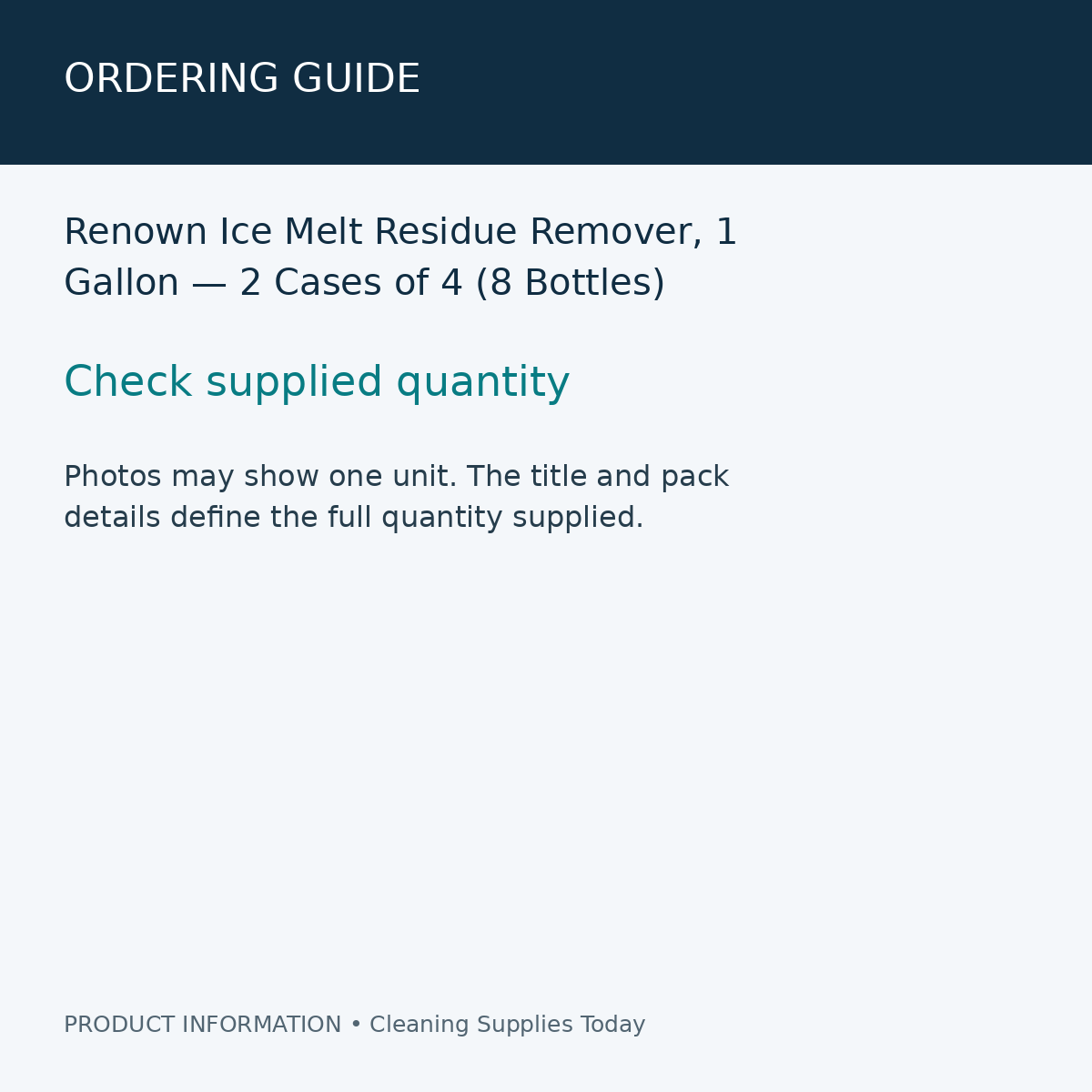 Renown Ice Melt Residue Remover, 1 Gallon — 2 Cases of 4 (8 Bottles) — ordering guide information card