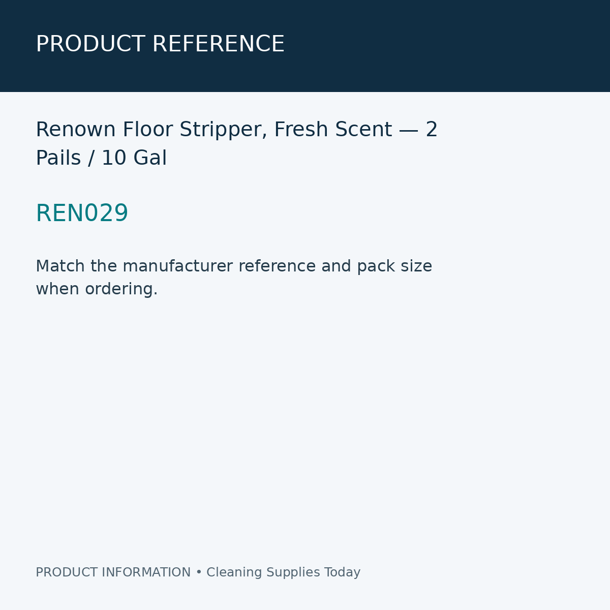 Renown Floor Stripper, Fresh Scent — 2 Pails / 10 Gal — product reference information card