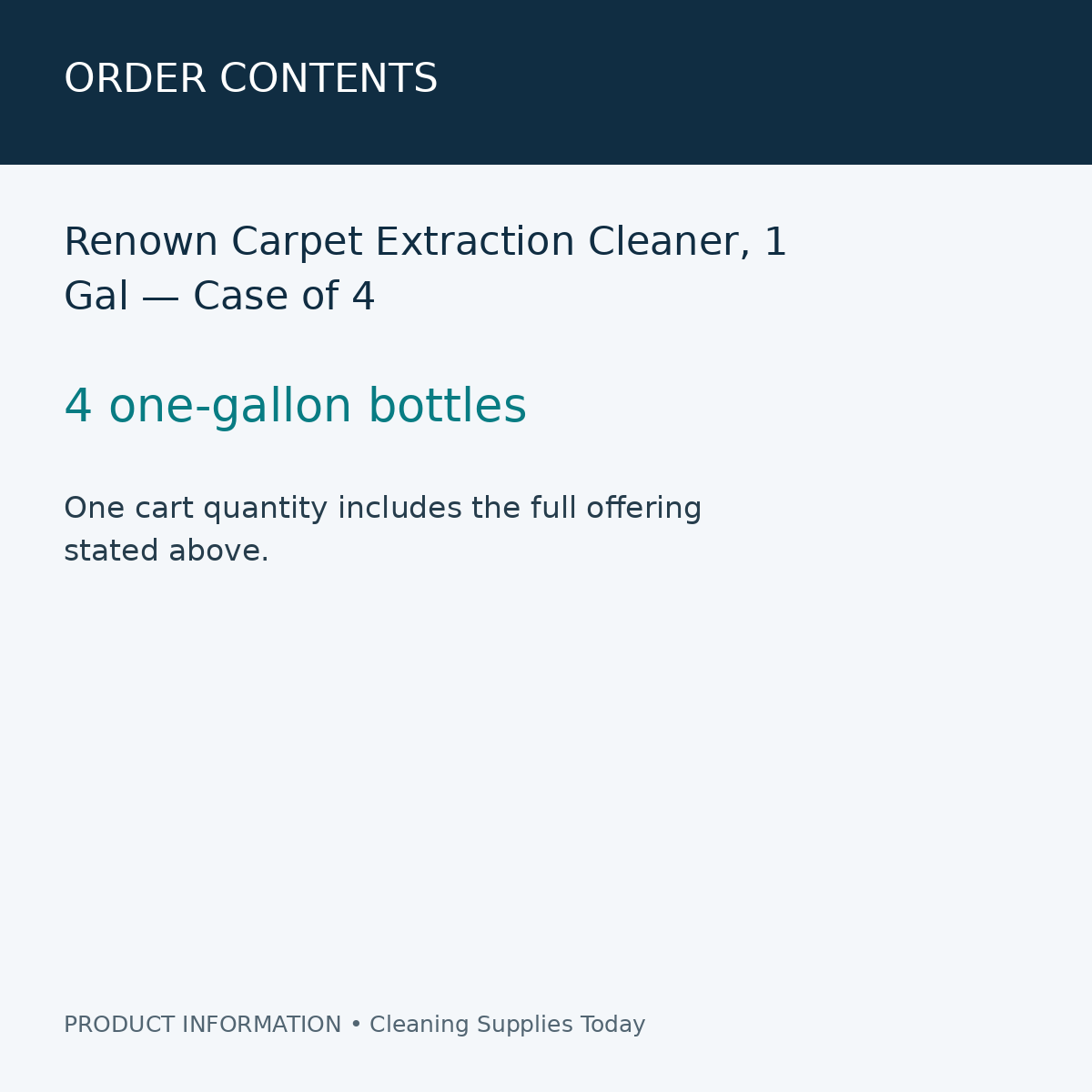 Renown Carpet Extraction Cleaner, 1 Gal — Case of 4 — order contents information card