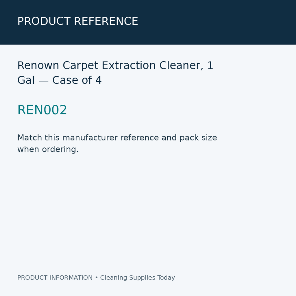 Renown Carpet Extraction Cleaner, 1 Gal — Case of 4 — product reference information card