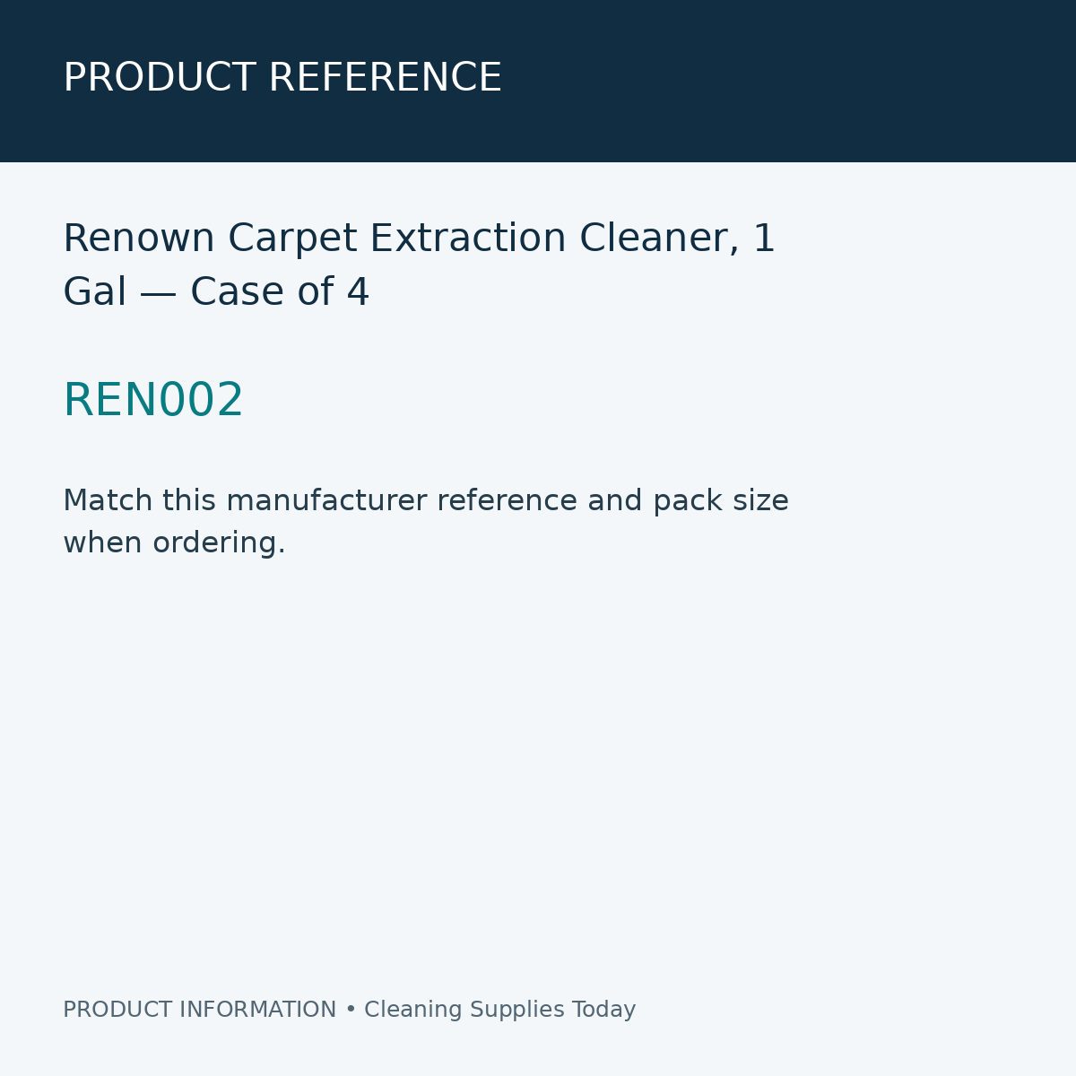 Renown Carpet Extraction Cleaner, 1 Gal — Case of 4 — product reference information card