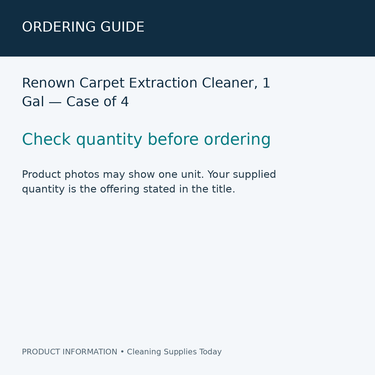Renown Carpet Extraction Cleaner, 1 Gal — Case of 4 — ordering guide information card