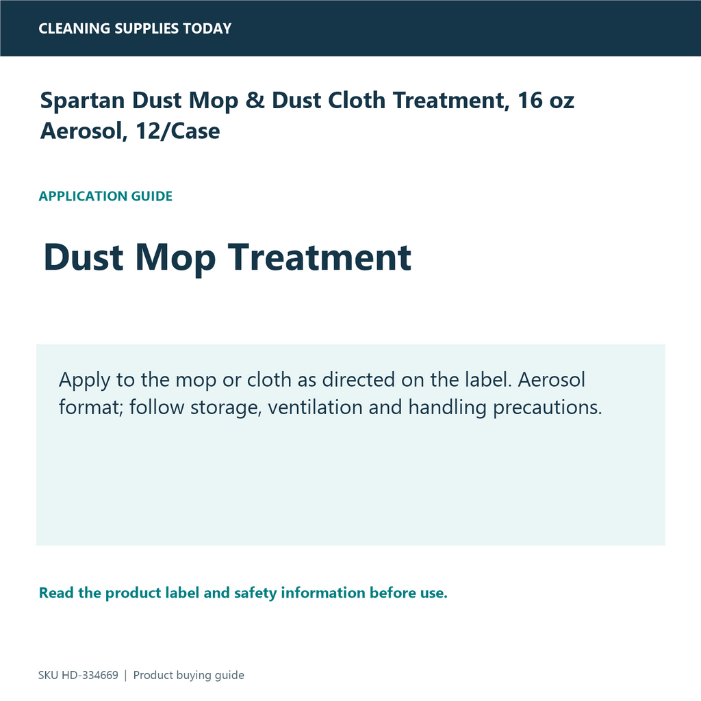 Spartan Dust Mop & Dust Cloth Treatment, 16 oz Aerosol, 12/Case — application and compatibility guide