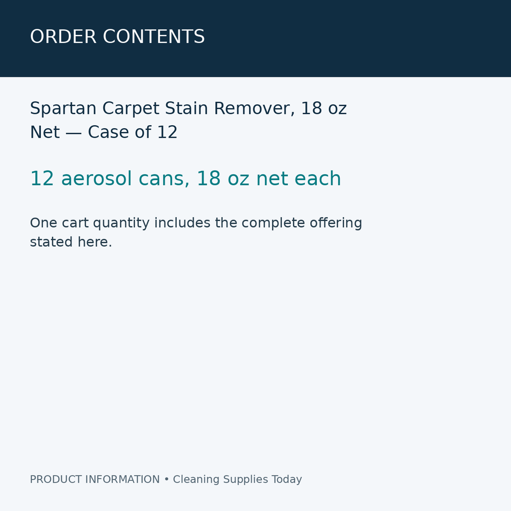 Spartan Carpet Stain Remover, 18 oz Net — Case of 12 — order contents information card