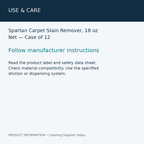 Spartan Carpet Stain Remover, 18 oz Net — Case of 12 — use & care information card