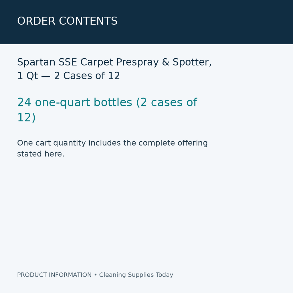Spartan SSE Carpet Prespray & Spotter, 1 Qt — 2 Cases of 12 — order contents information card