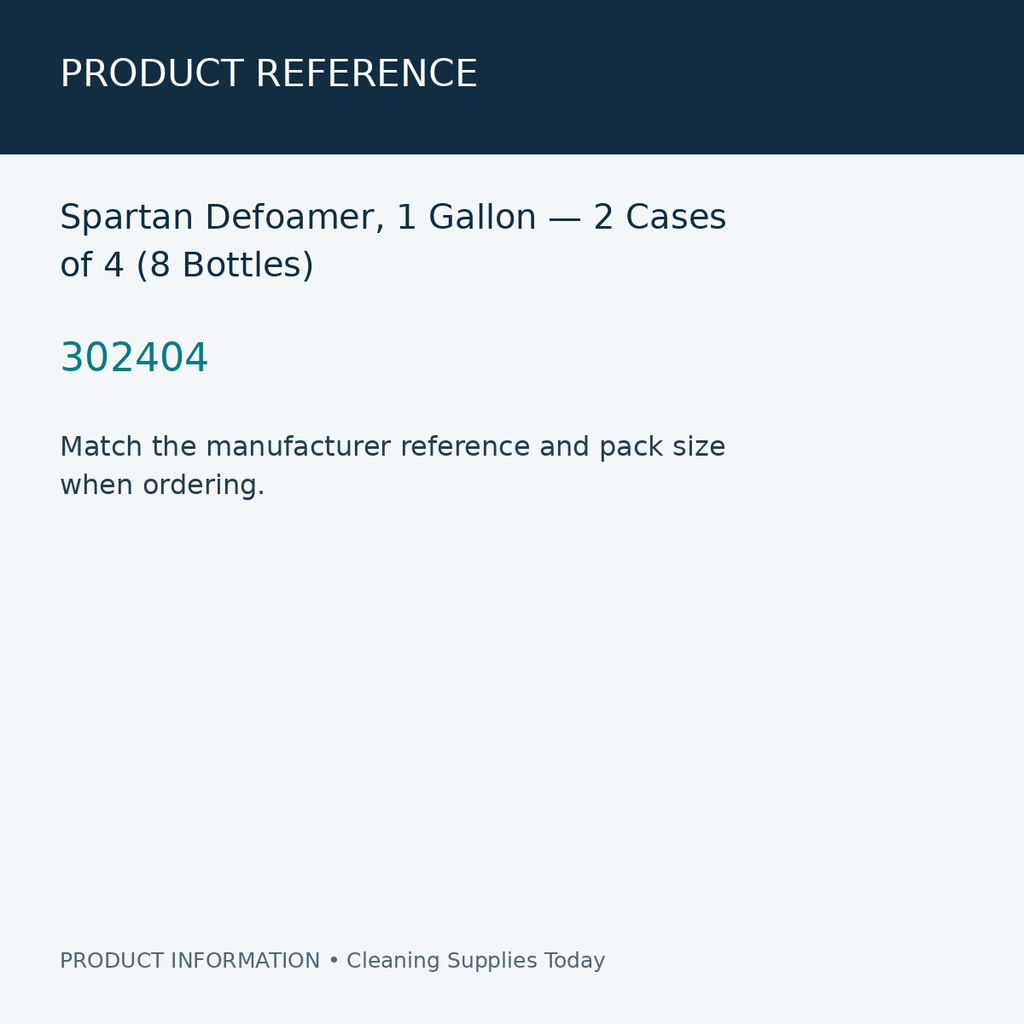 Spartan Defoamer, 1 Gallon — 2 Cases of 4 (8 Bottles) — product reference information card