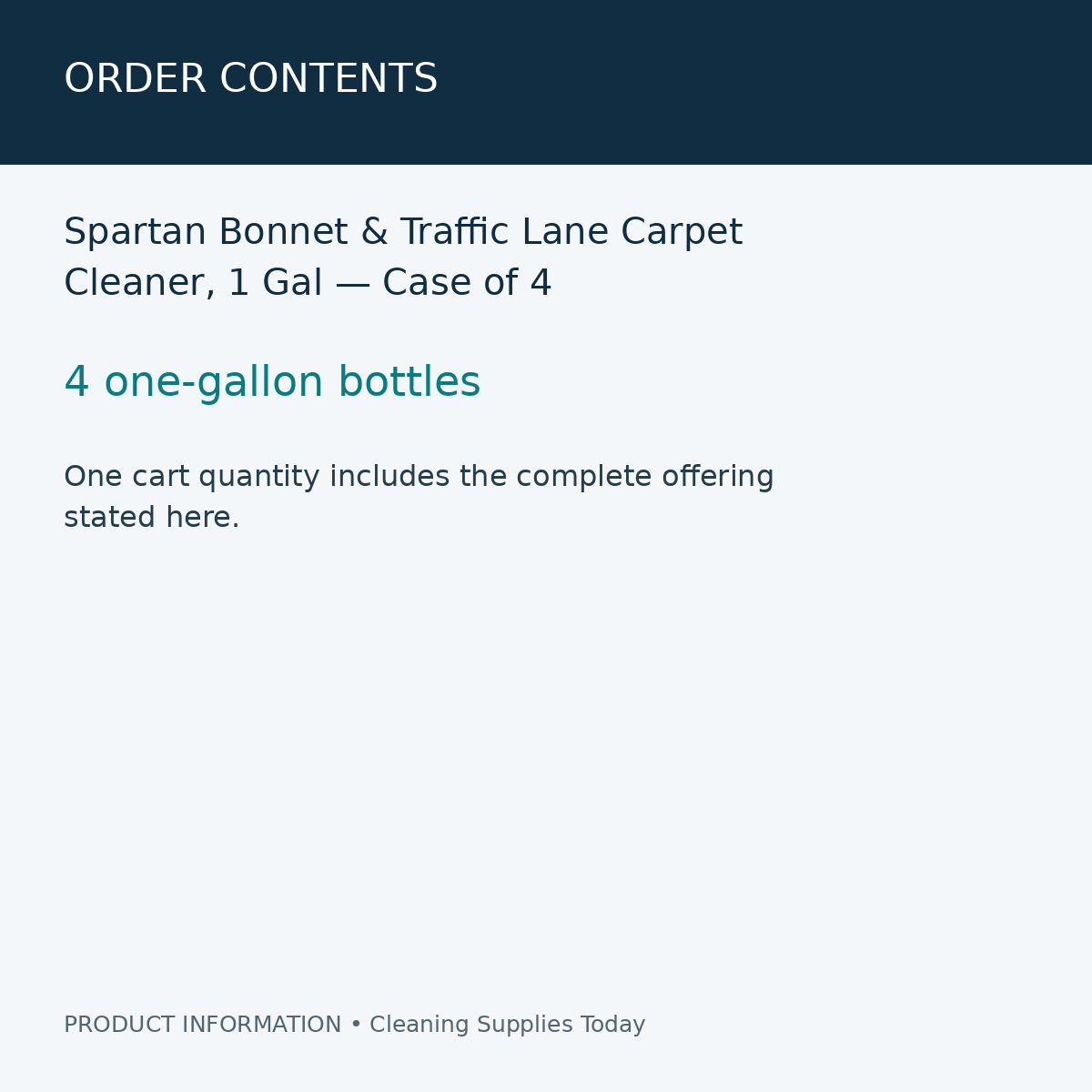 Spartan Bonnet & Traffic Lane Carpet Cleaner, 1 Gal — Case of 4 — order contents information card