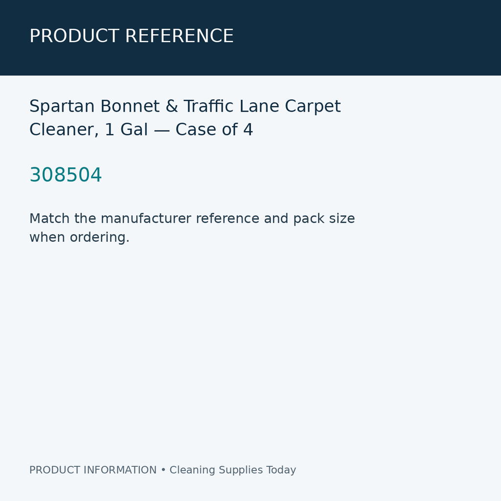 Spartan Bonnet & Traffic Lane Carpet Cleaner, 1 Gal — Case of 4 — product reference information card