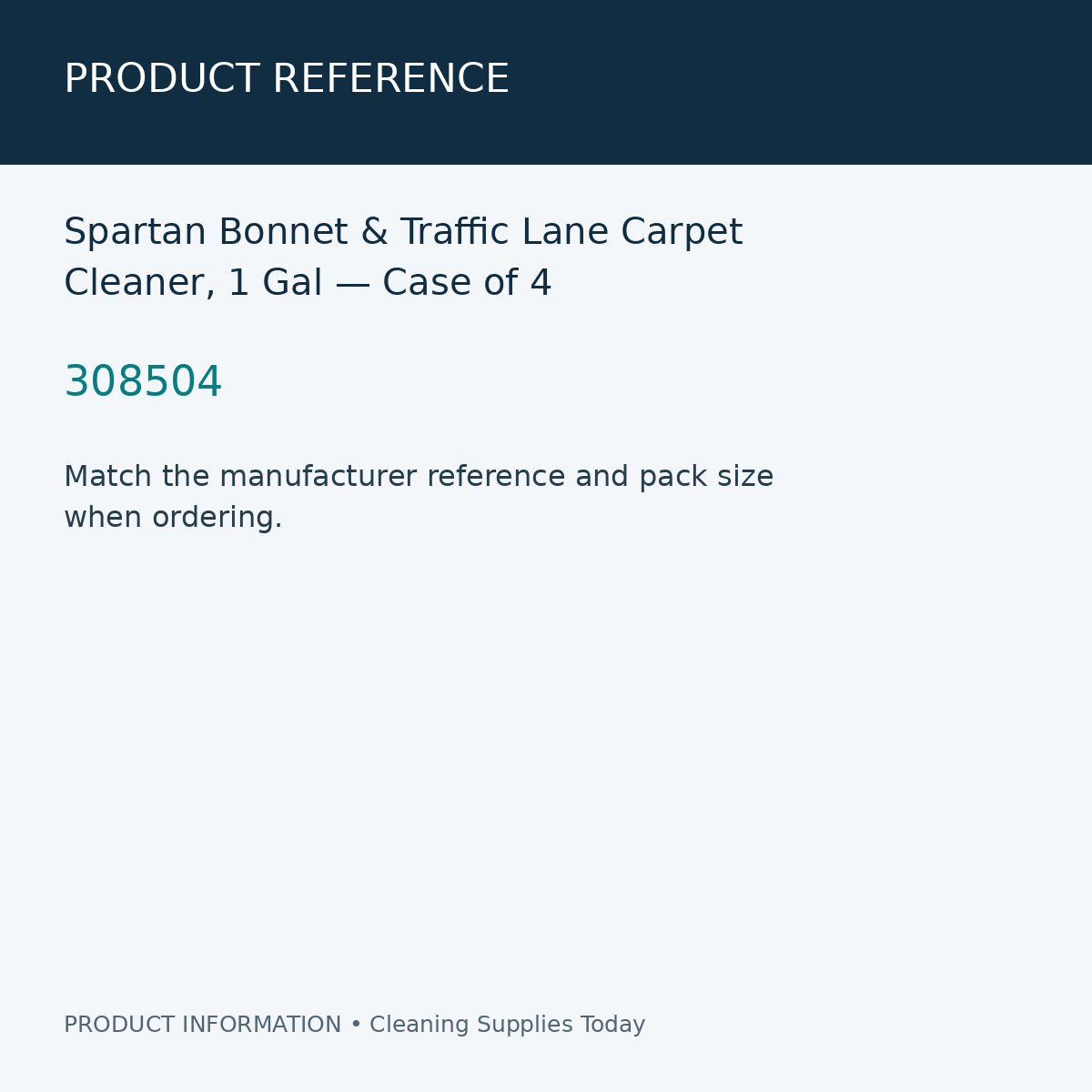 Spartan Bonnet & Traffic Lane Carpet Cleaner, 1 Gal — Case of 4 — product reference information card