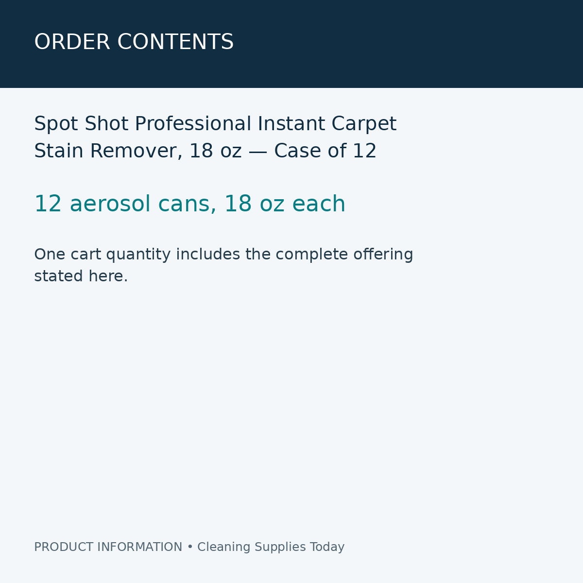 Spot Shot Professional Instant Carpet Stain Remover, 18 oz — Case of 12 — order contents information card