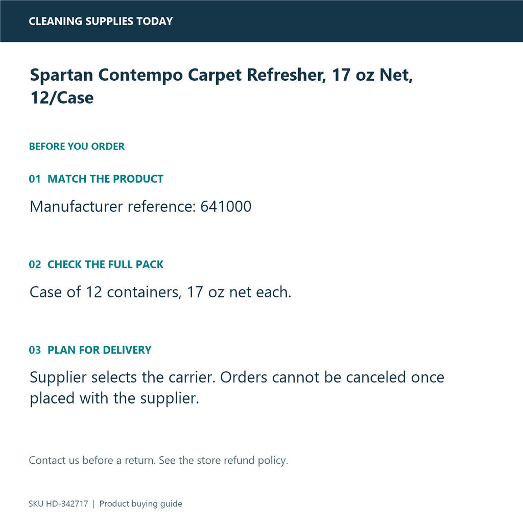 Spartan Contempo Carpet Refresher, 17 oz Net, 12/Case — ordering information guide