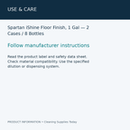 Spartan iShine Floor Finish, 1 Gal — 2 Cases / 8 Bottles — use & care information card