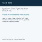 Spartan On an' On High Solids Floor Finish, 5 Gal — use & care information card