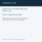Spartan On an' On High Solids Floor Finish, 5 Gal — ordering guide information card