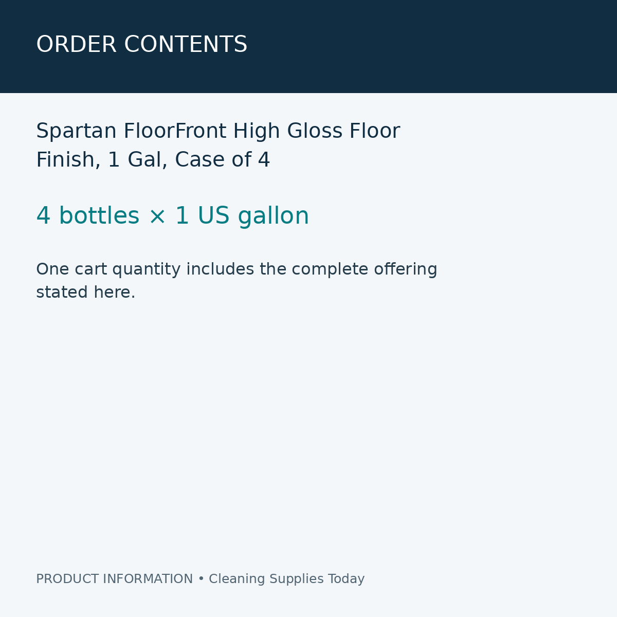 Spartan FloorFront High Gloss Floor Finish, 1 Gal, Case of 4 — order contents information card