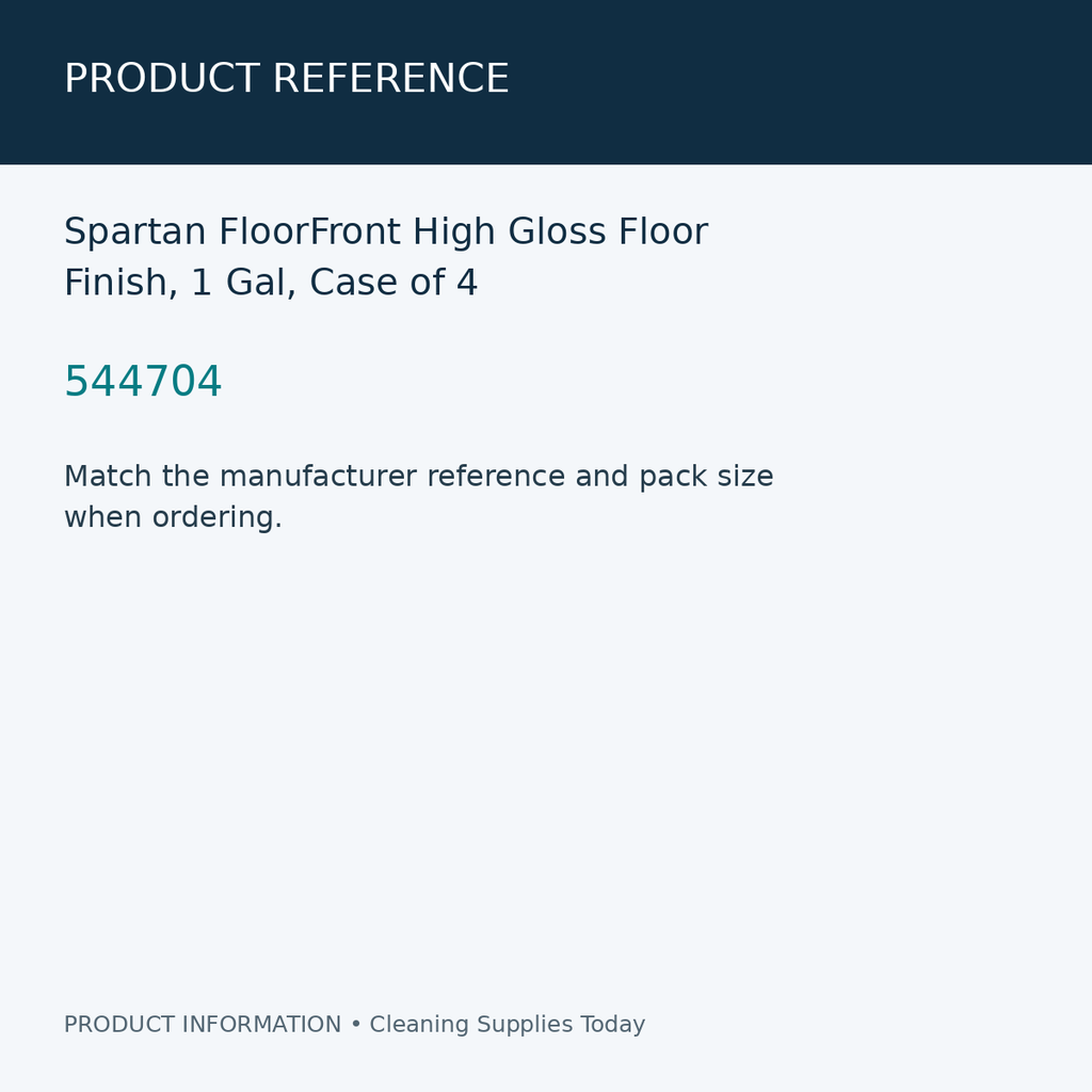 Spartan FloorFront High Gloss Floor Finish, 1 Gal, Case of 4 — product reference information card