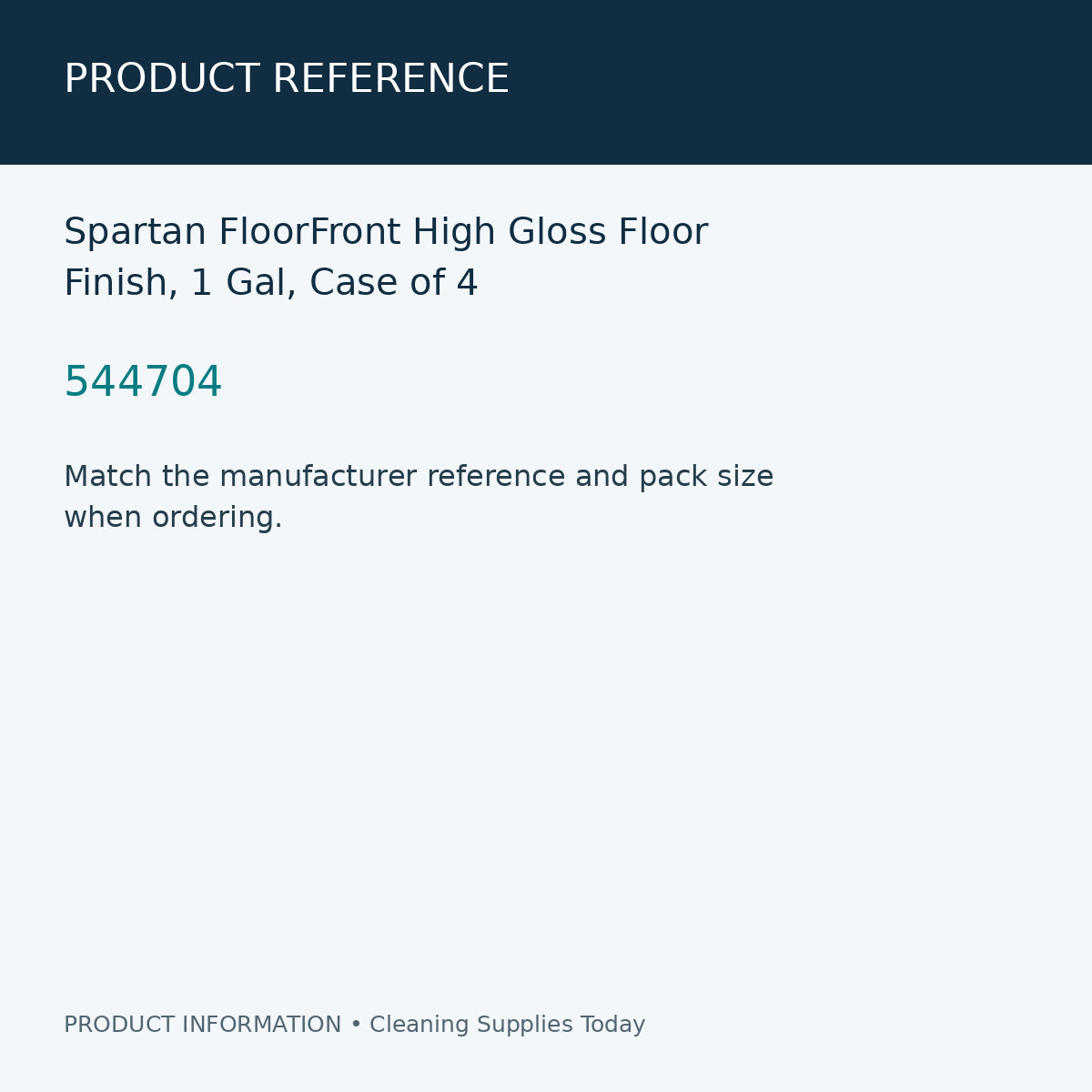 Spartan FloorFront High Gloss Floor Finish, 1 Gal, Case of 4 — product reference information card