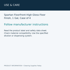 Spartan FloorFront High Gloss Floor Finish, 1 Gal, Case of 4 — use & care information card
