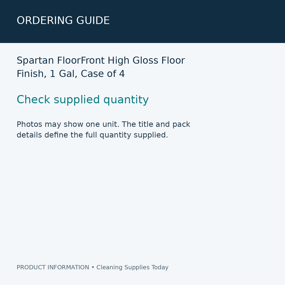 Spartan FloorFront High Gloss Floor Finish, 1 Gal, Case of 4 — ordering guide information card