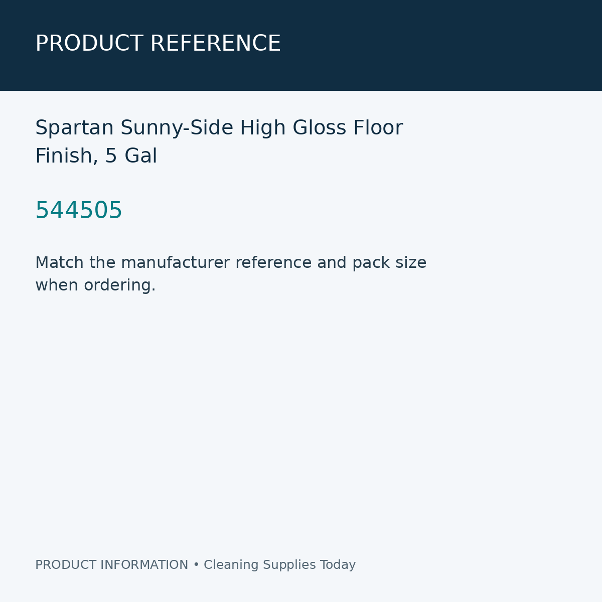 Spartan Sunny-Side High Gloss Floor Finish, 5 Gal — product reference information card