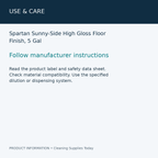 Spartan Sunny-Side High Gloss Floor Finish, 5 Gal — use & care information card