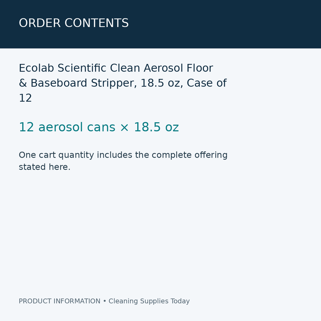 Ecolab Scientific Clean Aerosol Floor & Baseboard Stripper, 18.5 oz, Case of 12 — order contents information card