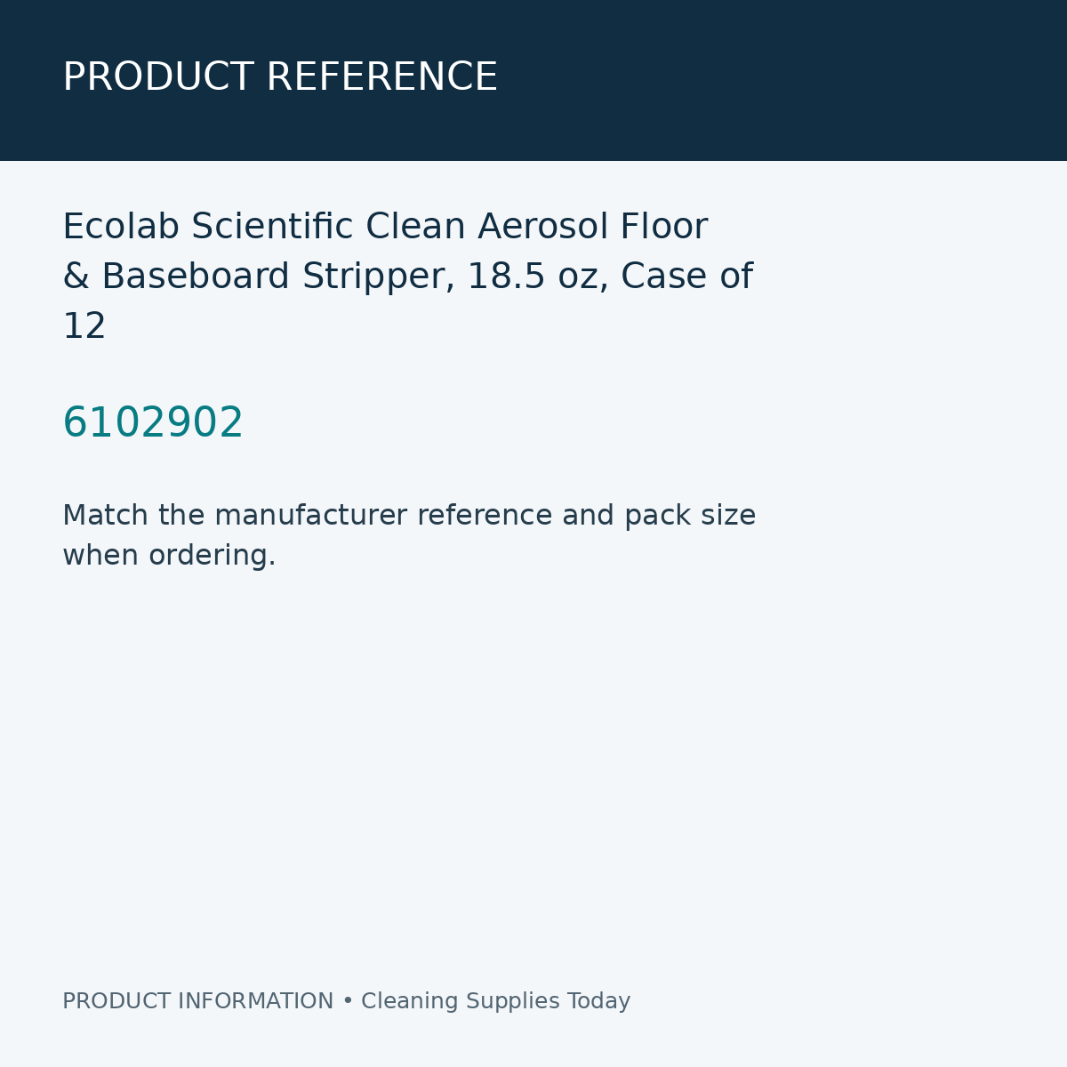 Ecolab Scientific Clean Aerosol Floor & Baseboard Stripper, 18.5 oz, Case of 12 — product reference information card
