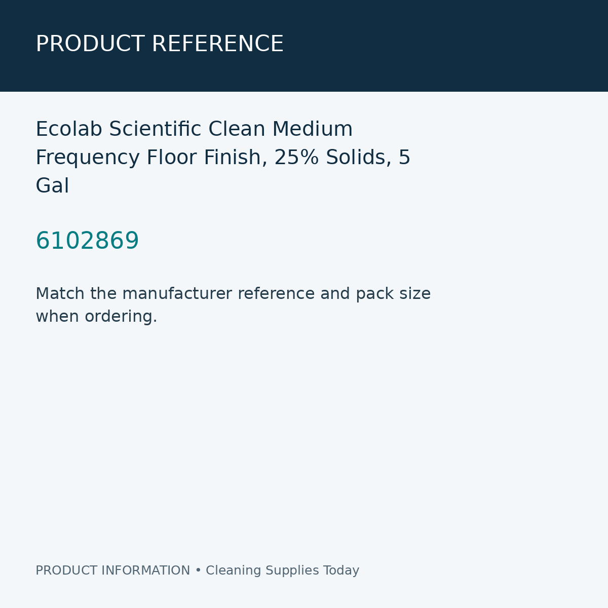Ecolab Scientific Clean Medium Frequency Floor Finish, 25% Solids, 5 Gal — product reference information card